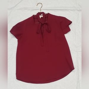 Monteau Burgundy Kitten Bow Blouse